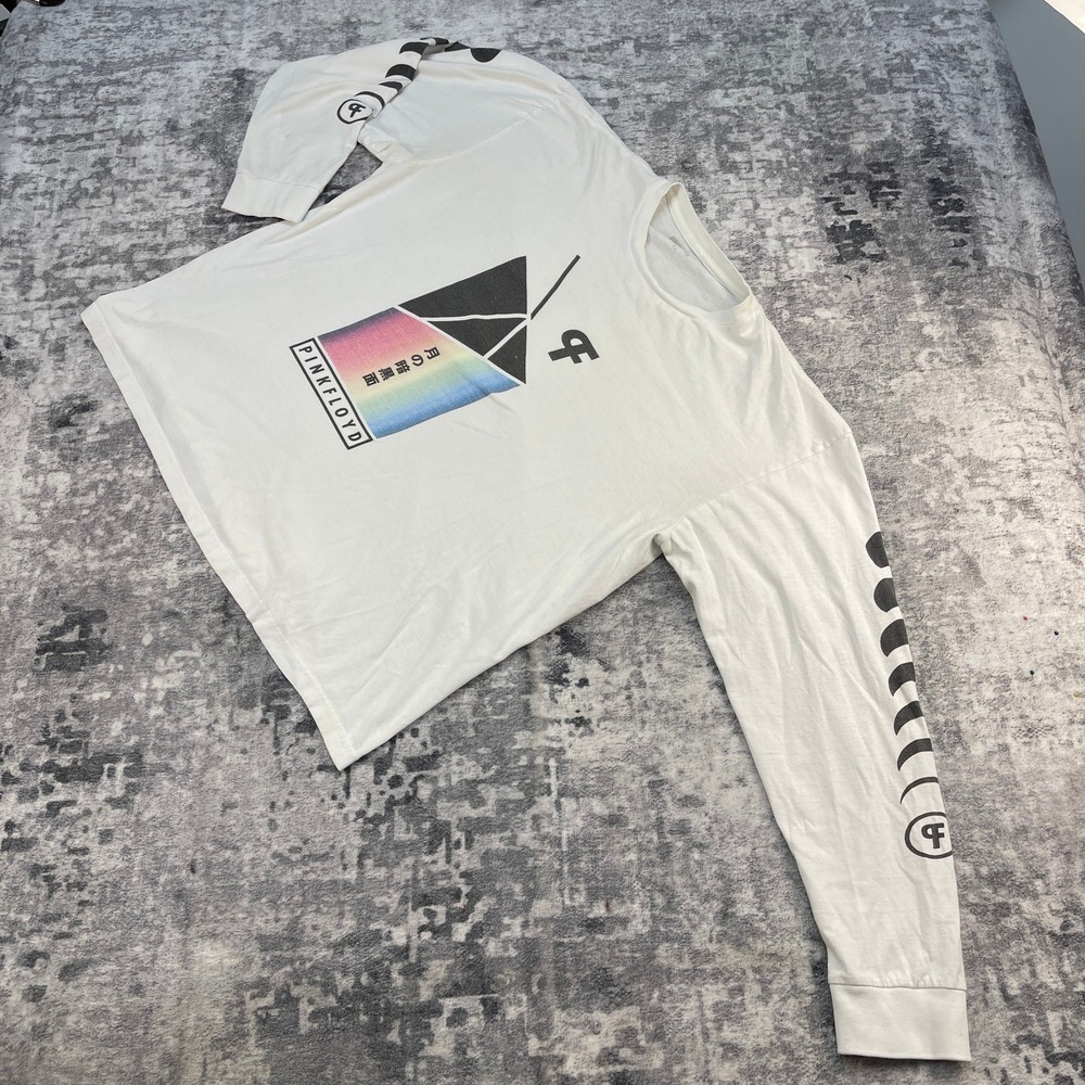 Vtg Pink Floyd‎ Dark Side of the Moon Long Sleeve Shirt XL White Thrashed